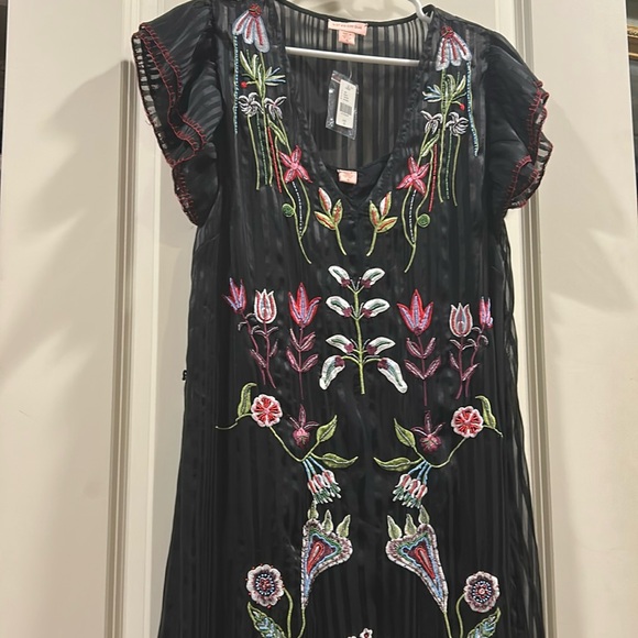 Anthropologie Dresses & Skirts - Anthropologie Black Dress with Multicolor Floral Embroidery